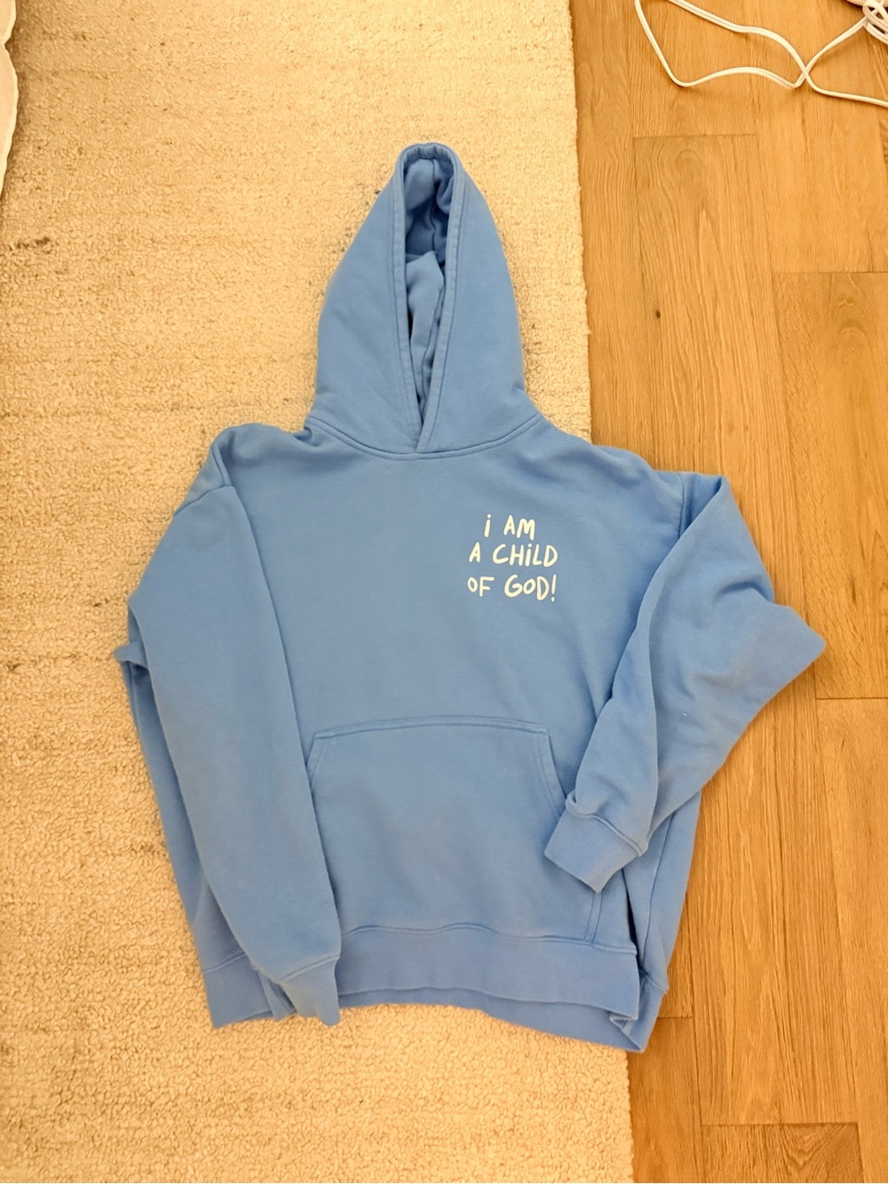 Blue Pullover Hoodie with 'I AM A CHILD OF GOD' Graphic